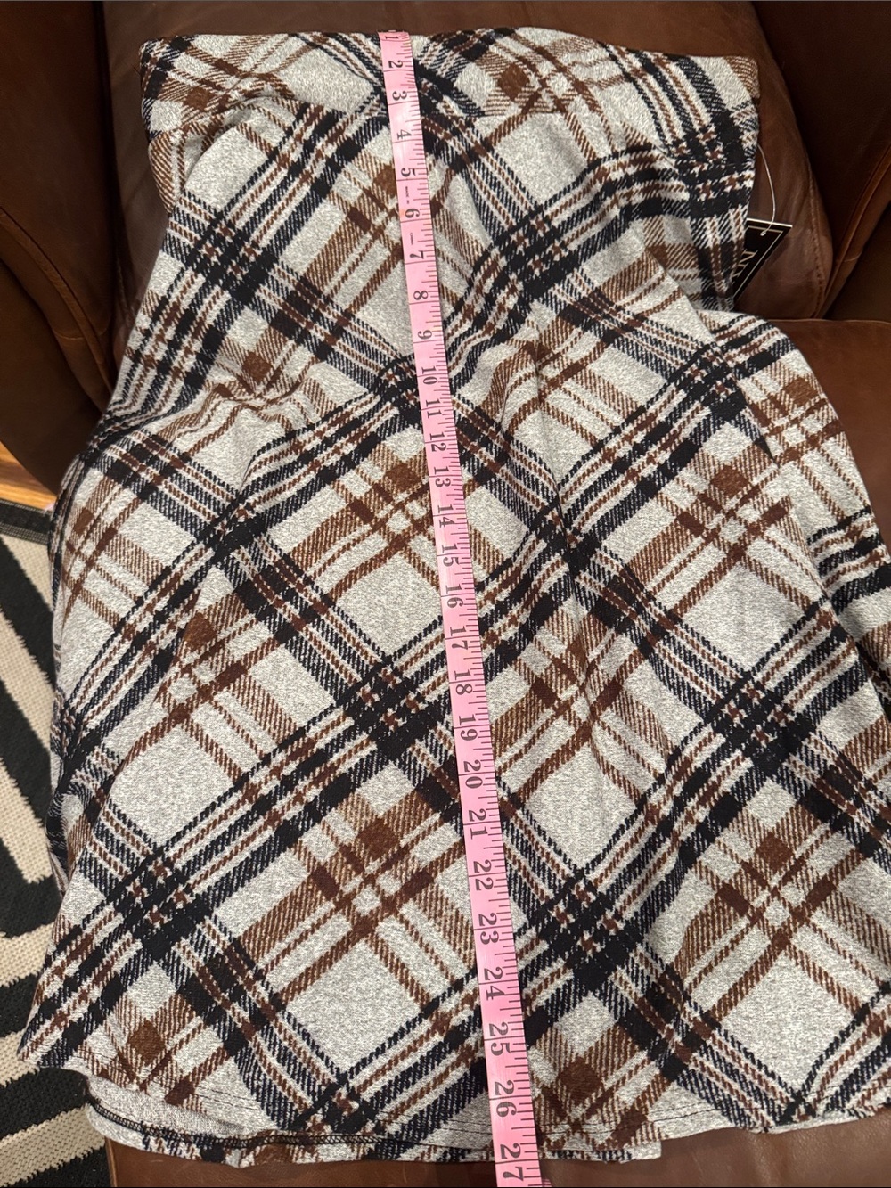 Plaid A-Line Midi Skirt in Cream, Brown & Black - Picture 5 of 5